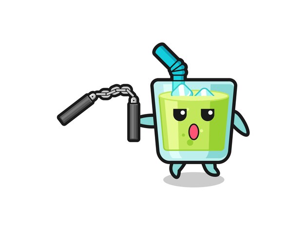 Caricatura de jugo de melón usando nunchaku