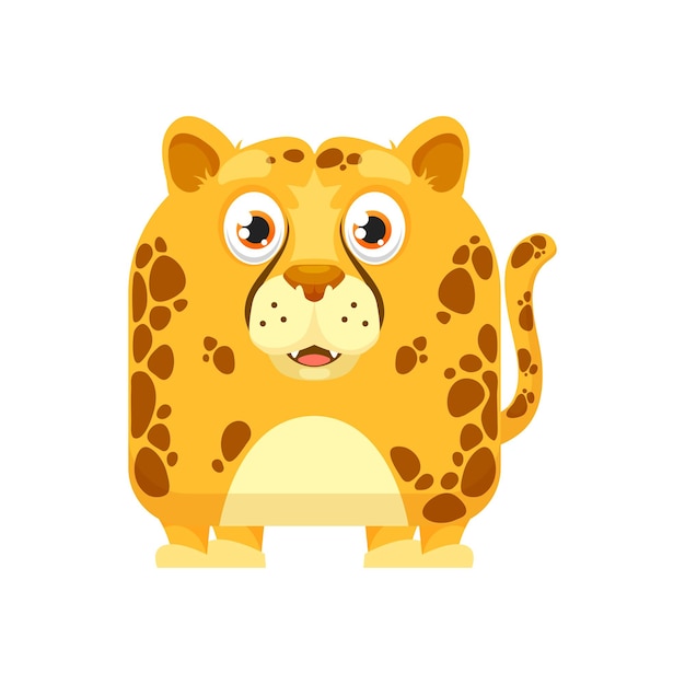 caricatura, kawaii, cuadrado, animal, cara, leopardo, sonrisa