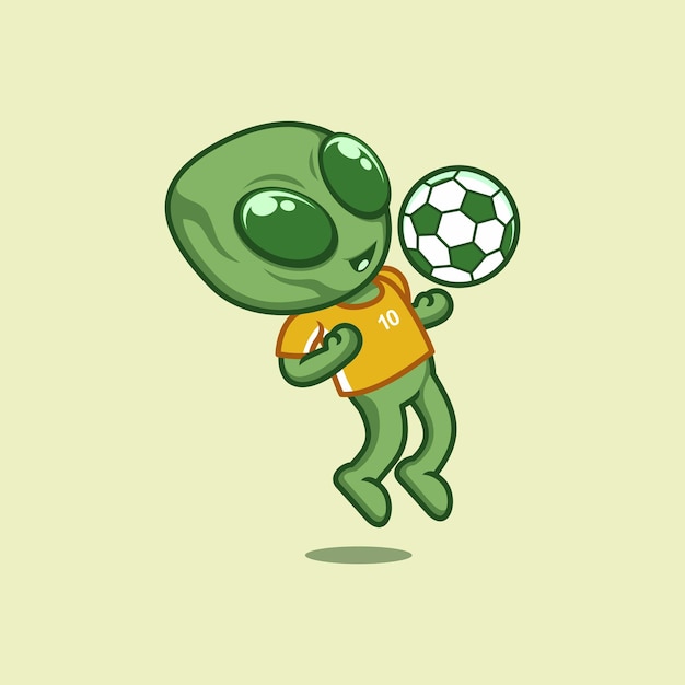 caricatura linda alienígena jugando balones de fútbol