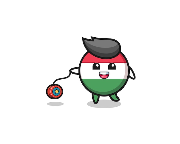 caricatura de linda bandera de hungría tocando un yoyo