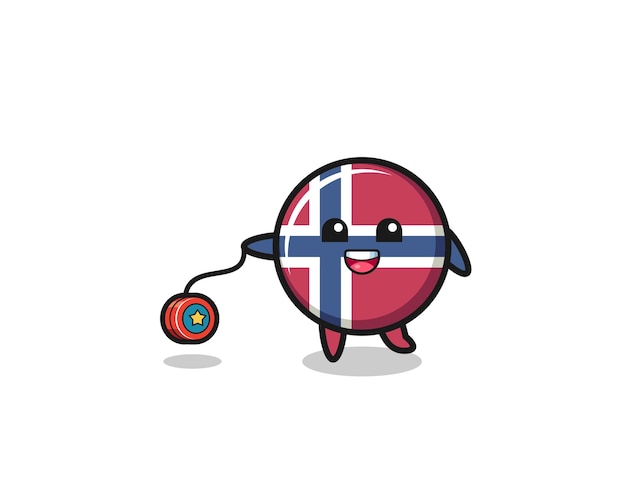 Caricatura de linda bandera de noruega tocando un yoyo