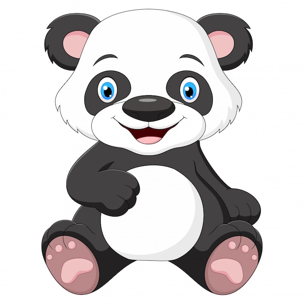 Caricatura lindo bebé panda sentado y sonriendo