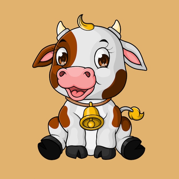 Caricatura lindo bebé vaca, dibujado a mano, Vector