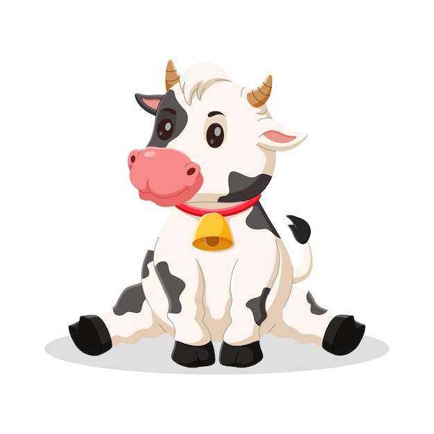 caricatura, lindo, bebé, vaca, sentado, vector, ilustración