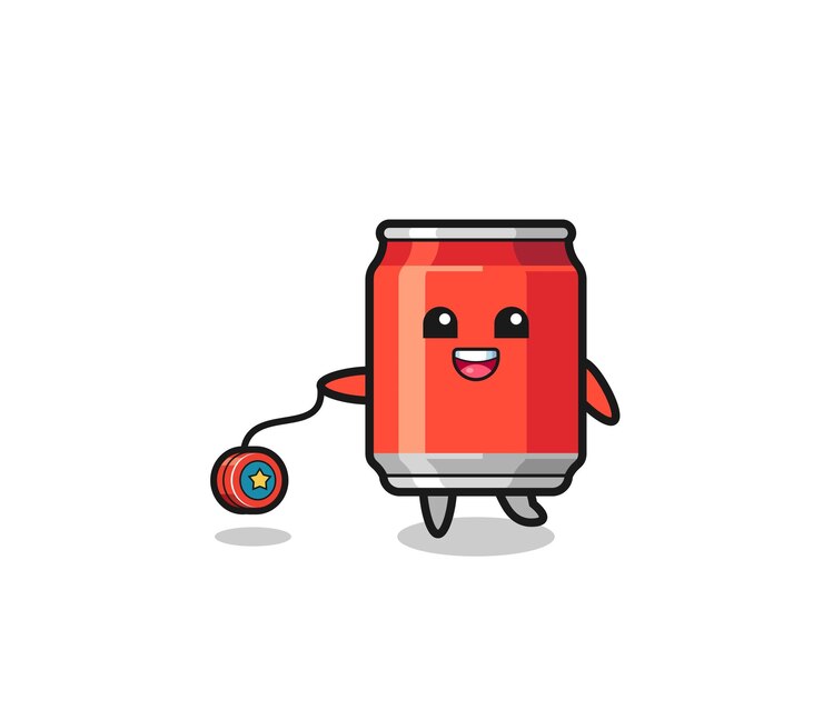 Vector caricatura, de, lindo, bebida, lata, juego, un, yoyo