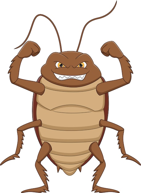 Vector caricatura, lindo, cucaracha, ondulación, blanco, plano de fondo