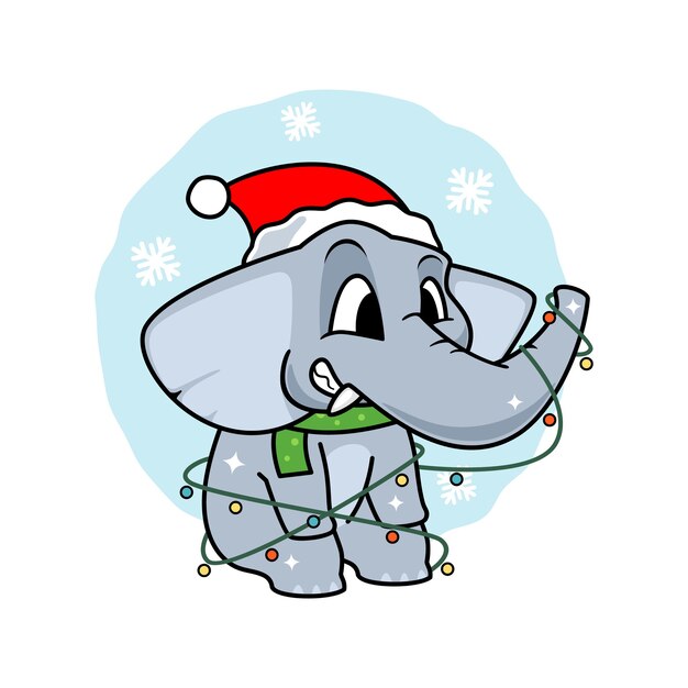 Caricatura lindo elefante con guirnalda y sombrero
