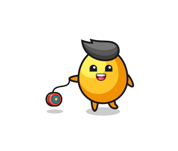 Caricatura de lindo huevo dorado jugando un lindo diseño de yoyo