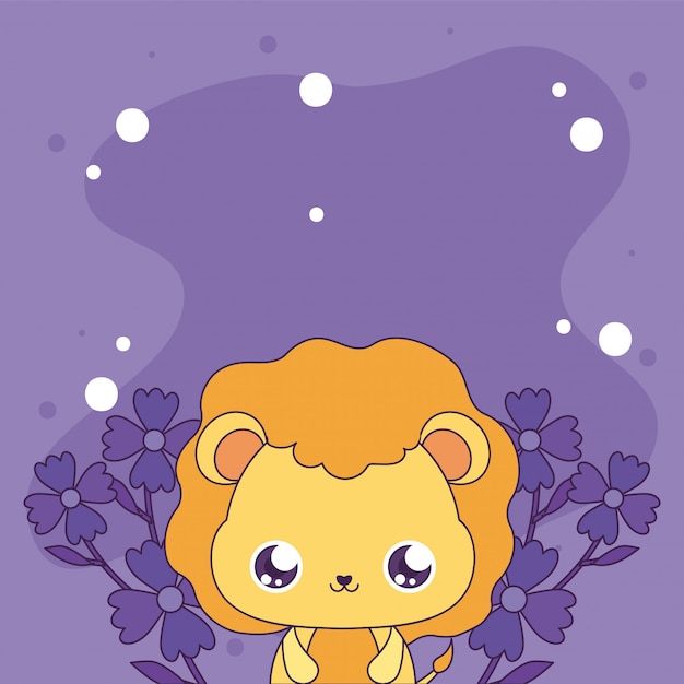 Caricatura lindo león con flores