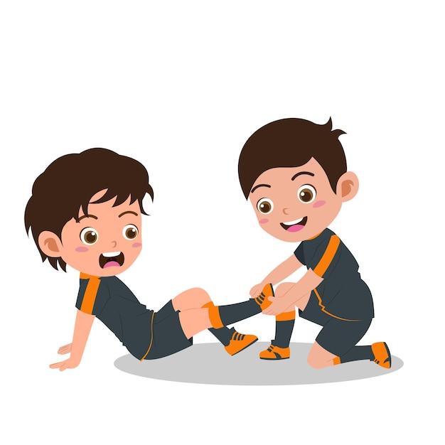 caricatura, de, lindo, niño, obteniendo, pierna, dolor, mientras, jugar al balompié