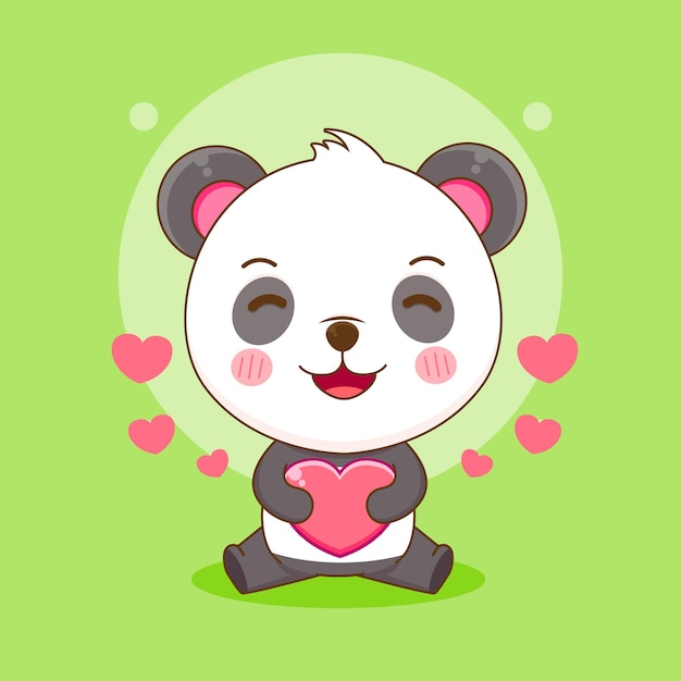 Caricatura, de, lindo, panda, tenencia, corazón, amor