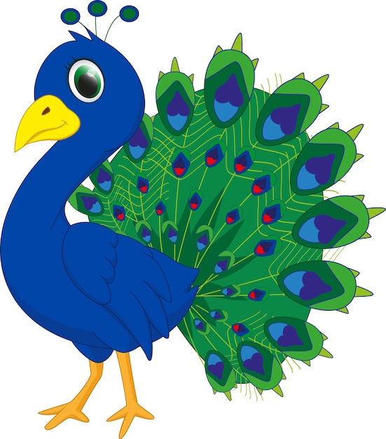 Caricatura lindo pavo real