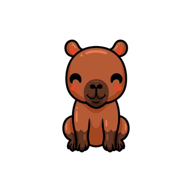 Caricatura lindo pequeño capibara sentado