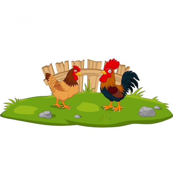 Vector caricatura lindo pollo en la hierba