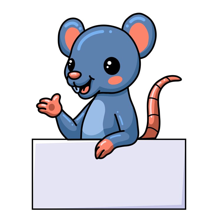 Vector caricatura lindo ratoncito con signo en blanco