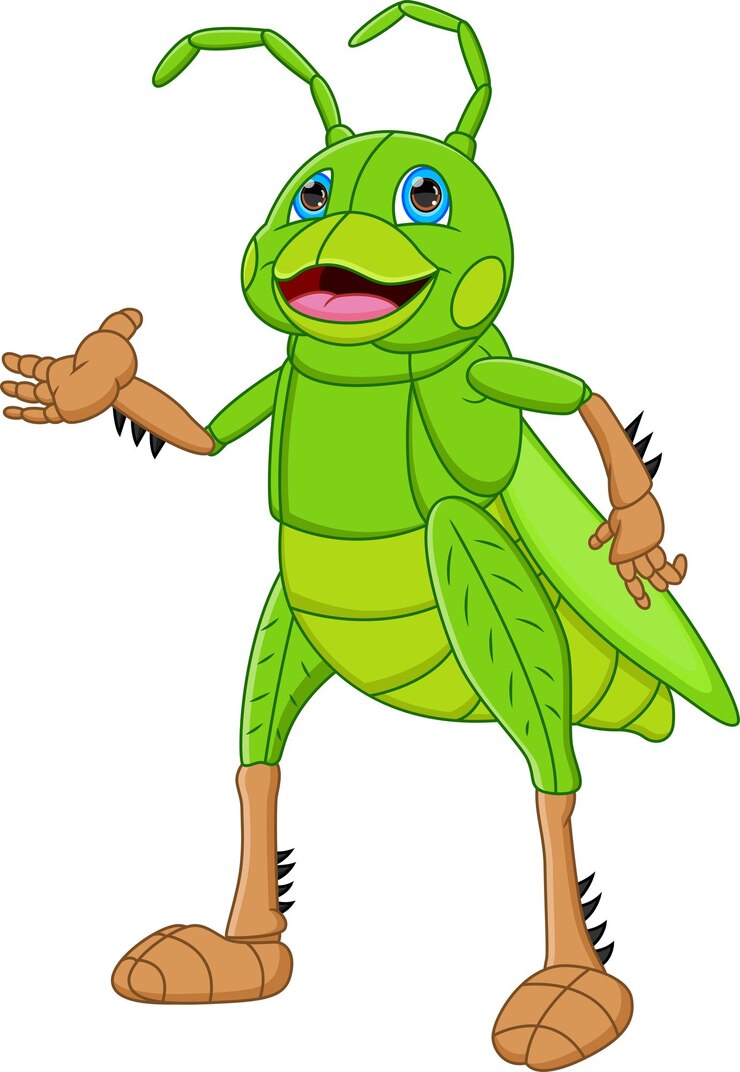 Vector caricatura, lindo, saltamontes, aislado, blanco, plano de fondo