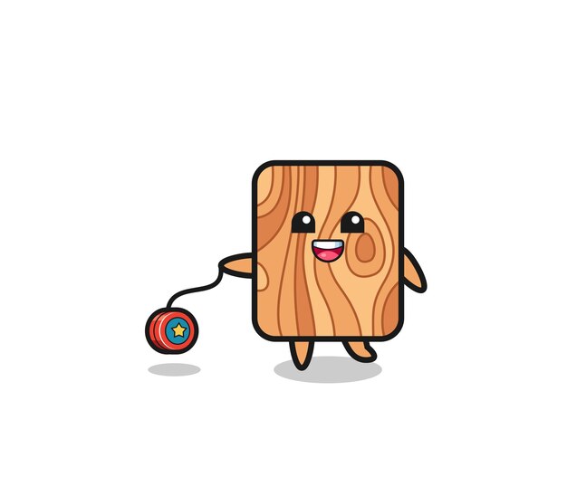 Caricatura de lindo tablón de madera jugando un yoyo