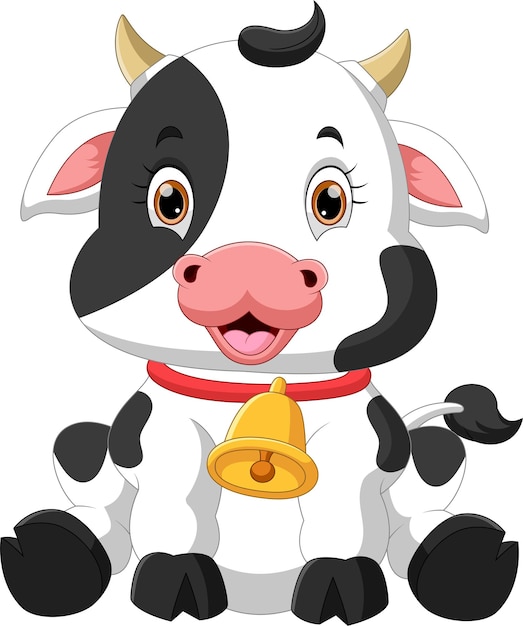 caricatura, lindo, vaca bebé, posar, sentado