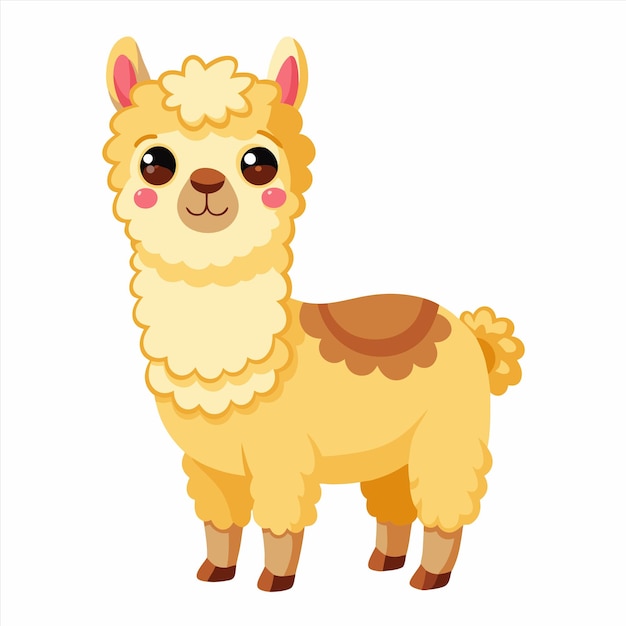 una caricatura de una llama con un cuello amarillo y una etiqueta rosa en el frente