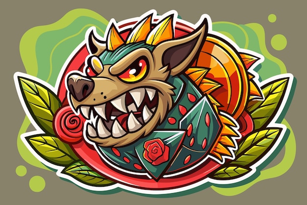 una caricatura de un lobo con una flor roja en el centro