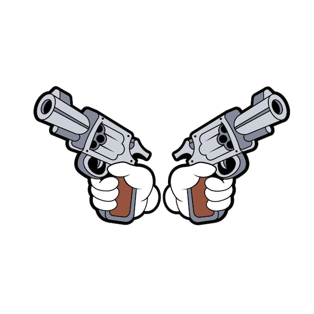 Vector caricatura, mano, tenencia, un, arma de fuego