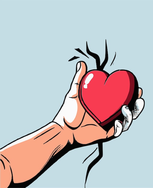 caricatura, de, un, mano, tenencia, un, corazón rojo, vector