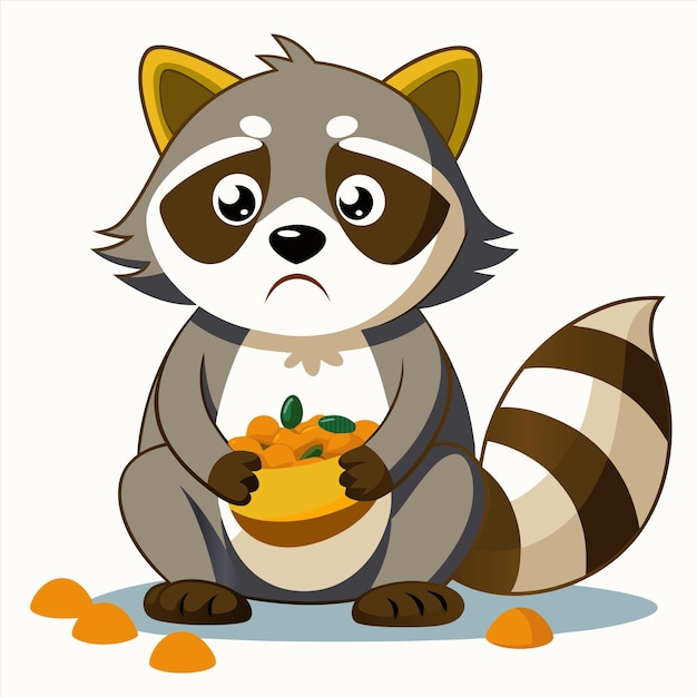 una caricatura de un mapaches con una pieza de comida en la boca