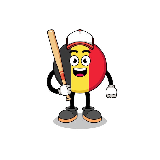 Caricatura de la mascota de la bandera de Bélgica como jugador de béisbol