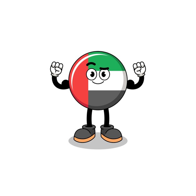 Vector caricatura de la mascota de la bandera de los emiratos árabes unidos posando con músculo