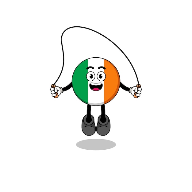 La caricatura de la mascota de la bandera de Irlanda está jugando al diseño de personajes de la cuerda de saltar