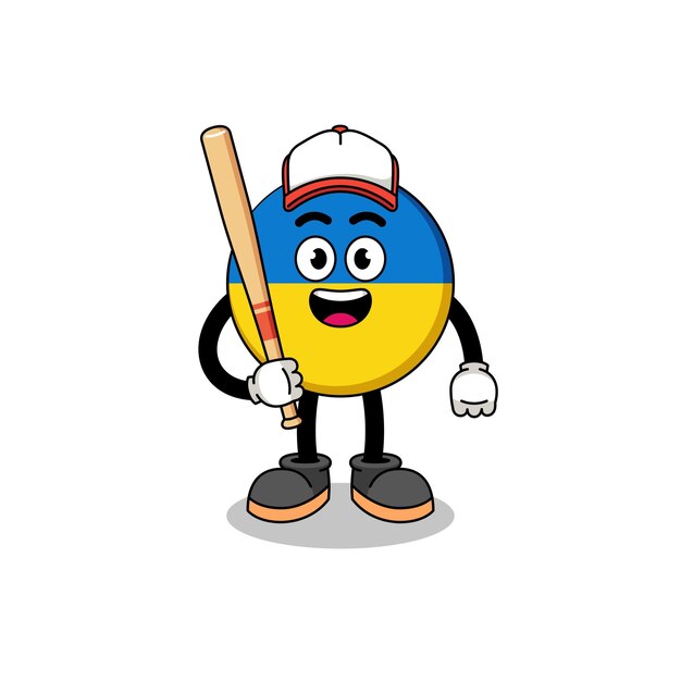 Caricatura de la mascota de la bandera de Ucrania como diseño de personajes de un jugador de béisbol