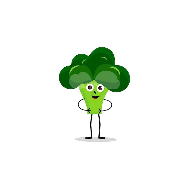 Caricatura de la mascota del brócoli en vector Colección de frutas y verduras de brócoli sonrientes y lindas