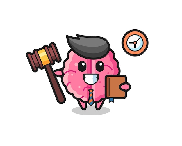 Caricatura de mascota del cerebro como juez, diseño de estilo lindo para camiseta, pegatina, elemento de logotipo