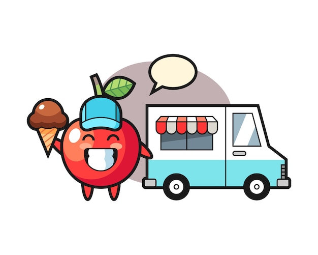 Vector caricatura de mascota de cereza con camión de helados, diseño de estilo lindo