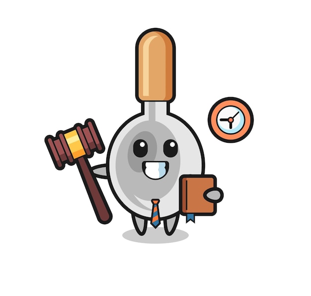 Caricatura de mascota de cuchara de cocina como juez