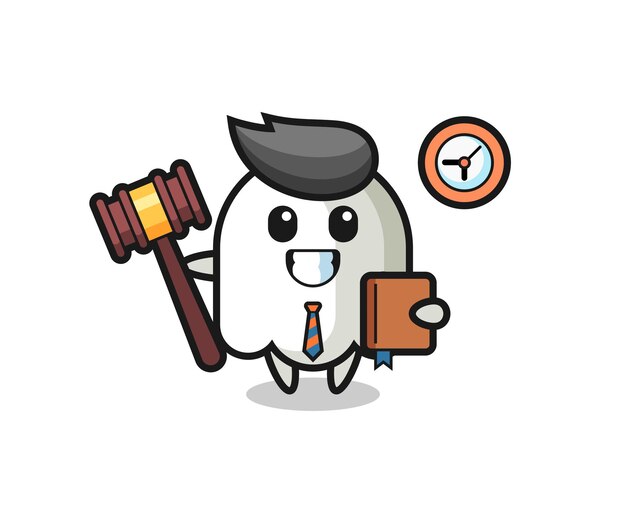 Caricatura de mascota de fantasma como juez, diseño de estilo lindo para camiseta, pegatina, elemento de logotipo