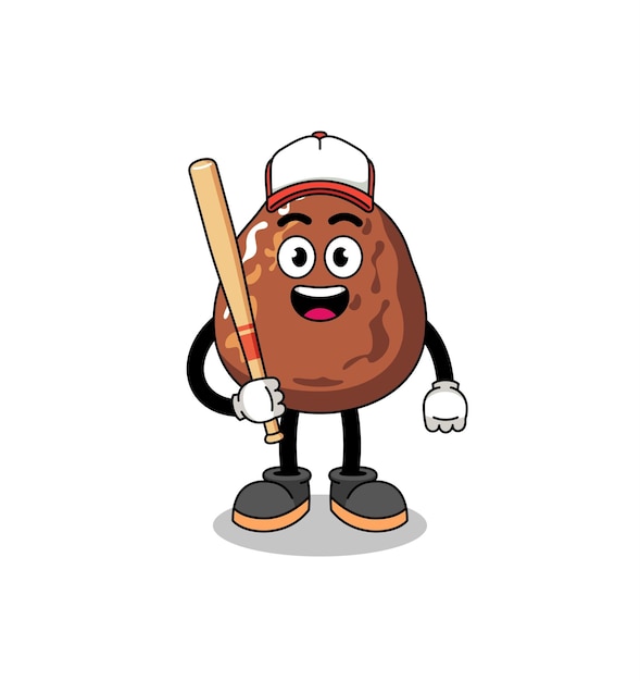 Caricatura de mascota de fruta de fecha como diseño de personaje de jugador de béisbol