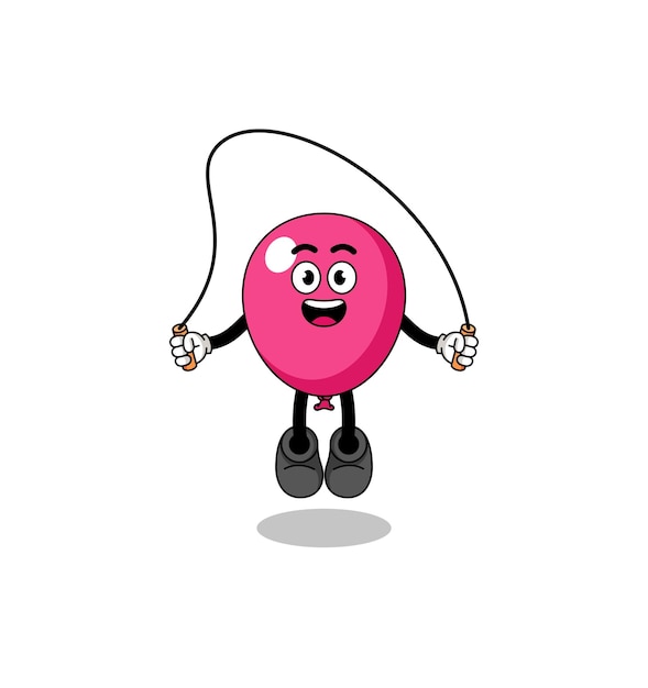 La caricatura de la mascota del globo está jugando al diseño de personajes de la cuerda de saltar