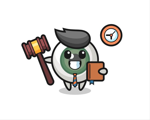 Caricatura de mascota del globo ocular como juez, diseño de estilo lindo para camiseta, pegatina, elemento de logotipo