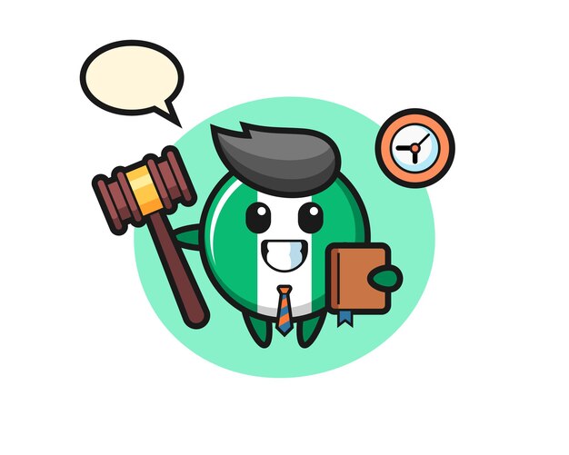 Caricatura de la mascota de la insignia de la bandera de nigeria como juez