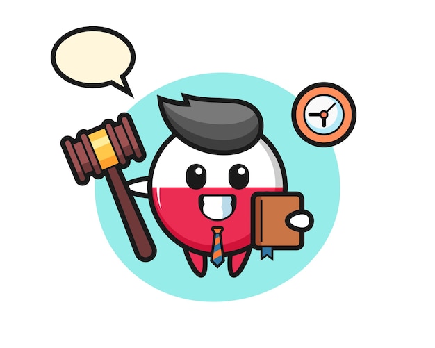 Caricatura de la mascota de la insignia de la bandera de Polonia como juez