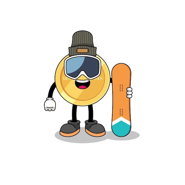 Caricatura de la mascota del jugador de snowboard de la corona sueca