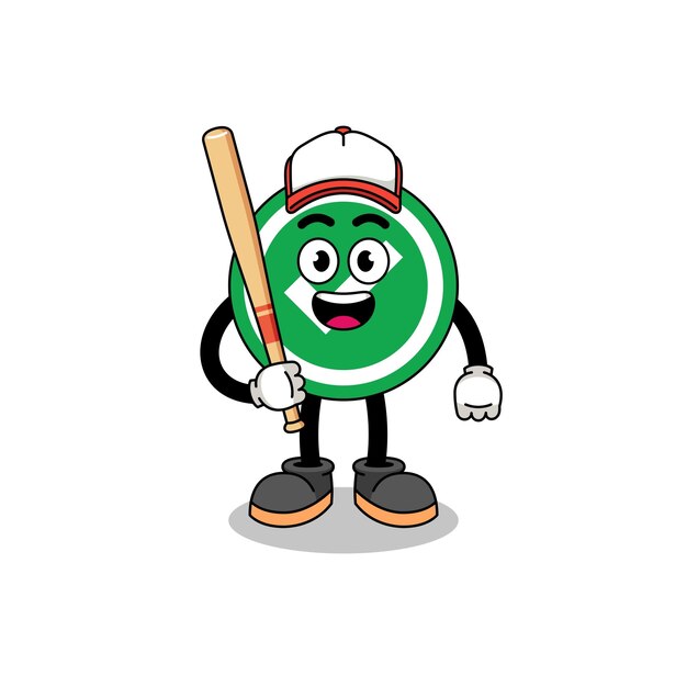 Caricatura de mascota de marca de verificación como diseño de personaje de jugador de béisbol