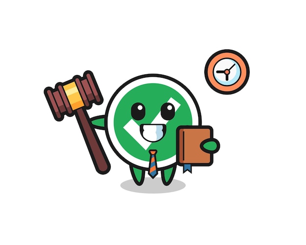 Caricatura de mascota de marca de verificación como juez, diseño lindo