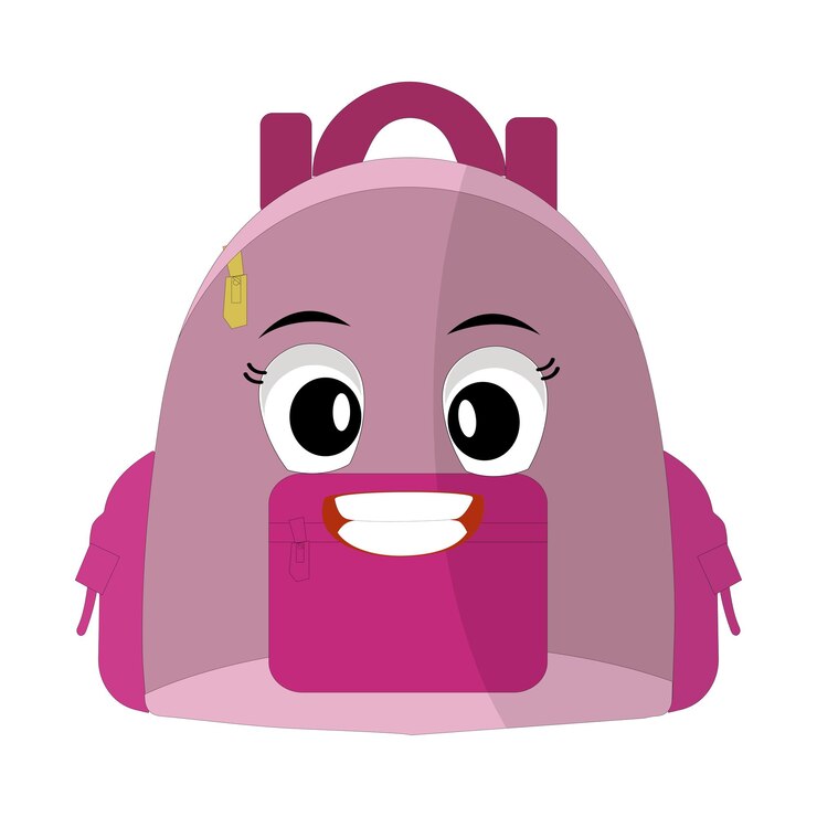 Vector caricatura de mascota de mochila de vuelta a la escuela y diviértete ilustración de garabateo de personajes de la escuela a pie