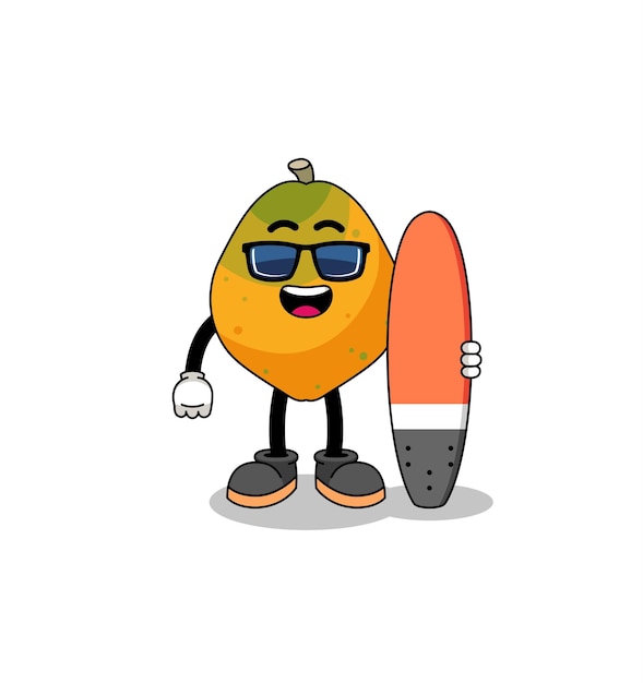 Caricatura de mascota de papaya como diseño de personajes de surf