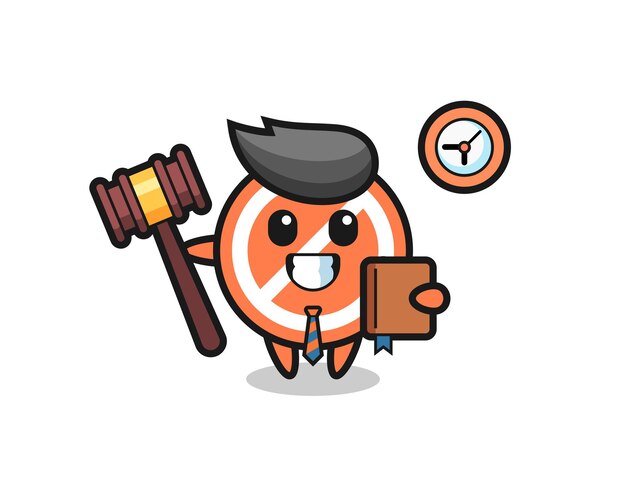 Caricatura de mascota de señal de alto como juez, diseño de estilo lindo para camiseta, pegatina, elemento de logotipo
