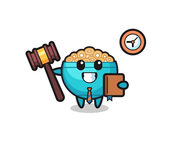 Caricatura de mascota de tazón de cereal como juez
