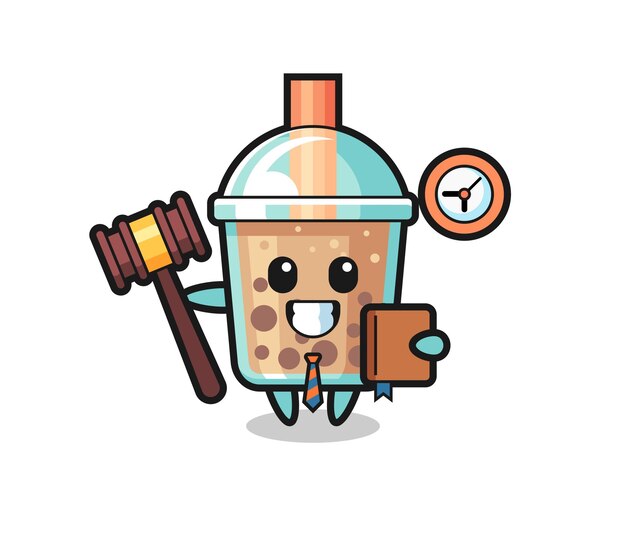Caricatura de mascota de té de burbujas como un diseño de estilo lindo de juez para elemento de logotipo de etiqueta de camiseta