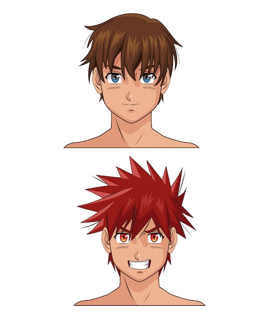 Caricatura masculina de dos caras anime